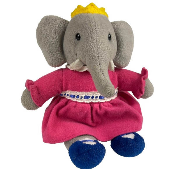 Vintage Gund Queen Celeste Babar Elephant Plush 1991 Cartoon Pink Dress Small 8” - Picture 2 of 12